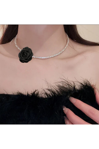 MutluBiDünya Vintage Zirkon Taşlı Su Yolu Gül Choker Kolye