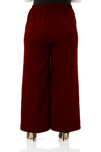 Aşkı Endam Large Size Mayra Side Pocket Dumbbell Crepe Wide Leg Trousers - Claret Red
