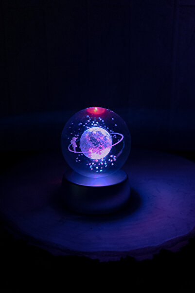 Zemtigo Renk Değiştiren Led Işıklı Cam Satürn Kız Küre Dolunay Lamba Kristal Top Ve Gold Melek Kolye