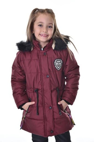 ÖFİ Kids Girl's Inflatable Removable Furry Hooded Waterproof Jacket