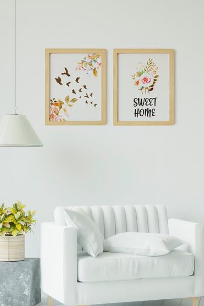 Ayışığı Dizayn Set de pictură din 2 piese Sweet Home cu cadru din lemn natural