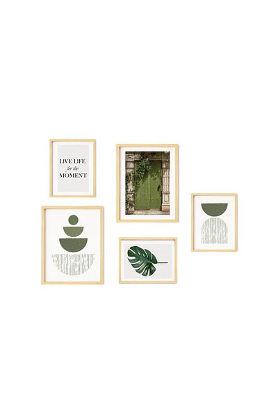 Ayışığı Dizayn Live Life - Set de picturi multiple din 5 piese cu rame din lemn natural