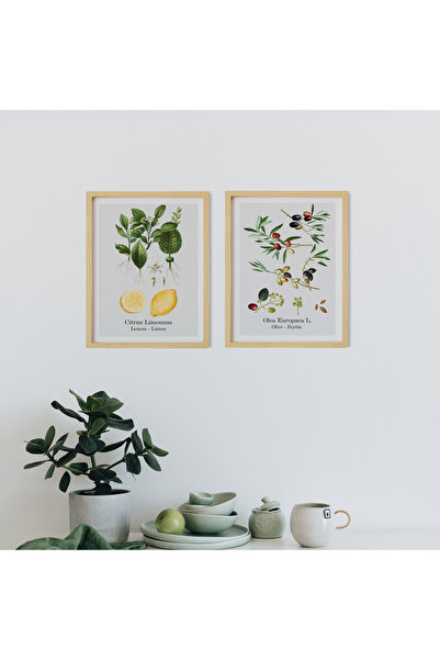 Ayışığı Dizayn Set de 2 picturi cu rame din lemn de măsline vintage de bucătărie