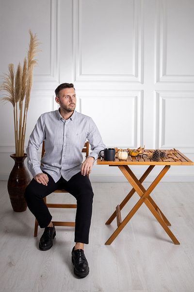 Sarar Cămașă gri, 100% bumbac, cu guler ascuns, cu nasturi ascunși