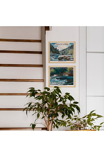 Ayışığı Dizayn Winslow Homer Set de 2 picturi cu rame din lemn natural