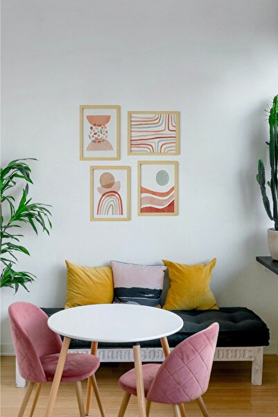 Ayışığı Dizayn Apstraktne tačke, set od 4 slike u prirodnom drvenom okviru