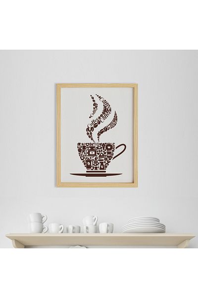 Ayışığı Dizayn Kitchen Coffee Cup Wooden Frame Poster Single Wall Painting Set