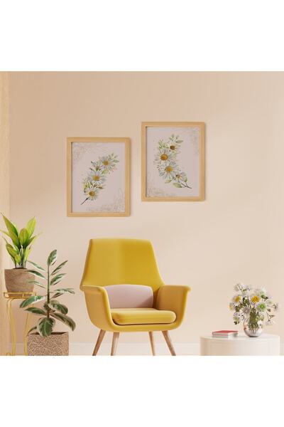 Ayışığı Dizayn Gold Daisy Gold Daisy Set de pictură din 2 piese cu cadru din lemn natural
