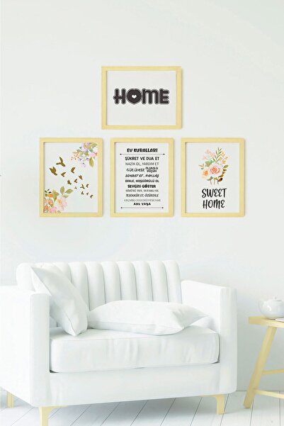 Ayışığı Dizayn Sweet Home set od 4 slika u prirodnom drvenom okviru