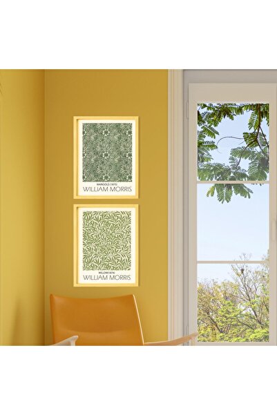 Ayışığı Dizayn William Morris Doğal Ahşap Çerçeveli 2'li Tablo Seti