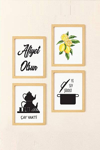 Ayışığı Dizayn Set de 4 bucăți de bucătărie cu cadru din lemn natural