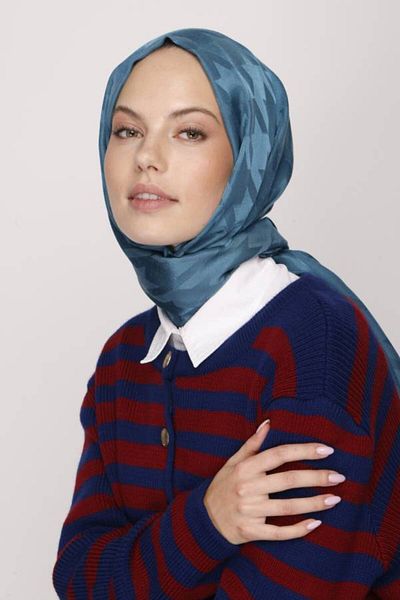 VALORSCARF Șal jacquard mătăsos albastru petrol