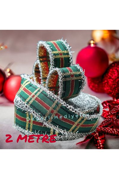 AGH Değerli Hediyeler Κορδέλα Πρωτοχρονιάς 2 μέτρων Καρό Glitter Διακοσμητική Κορδέλα Κουτί Κορδέλα συσκευασίας