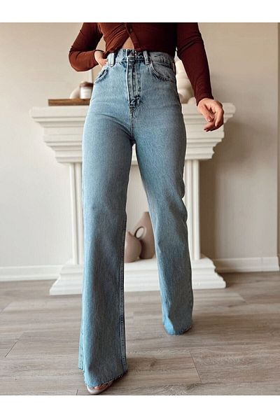 MAKRAS EXCLUSIVE Felix Loose Acid Snow Washed - Super High Waist Lycra Comfort Palazzo Jeans