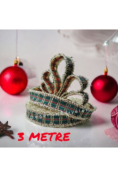 AGH Değerli Hediyeler Κορδέλα Πρωτοχρονιάς 3 μέτρων Καρό Glitter Διακοσμητική Κορδέλα Κουτί Κορδέλα συσκευασίας