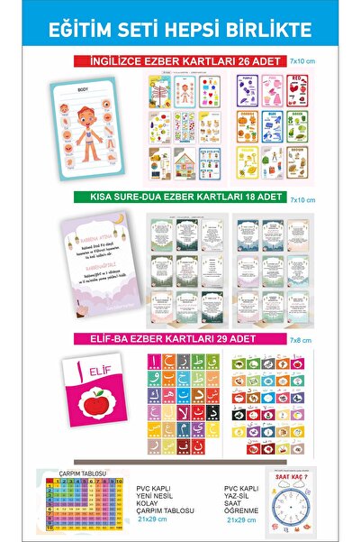 Genel Markalar Çocuk Eğitim Seti ingilizce Dua Elif Ba Ezber Kartları Saat Ça...