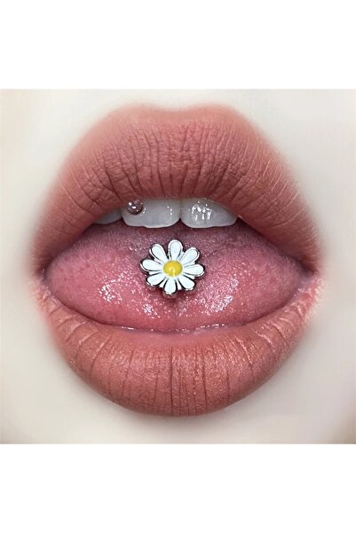 Bylin %100 316 L Cerrahi Çelik Papatya Dil Piercingi - Bar Uzunluğu 16 mm - 1...