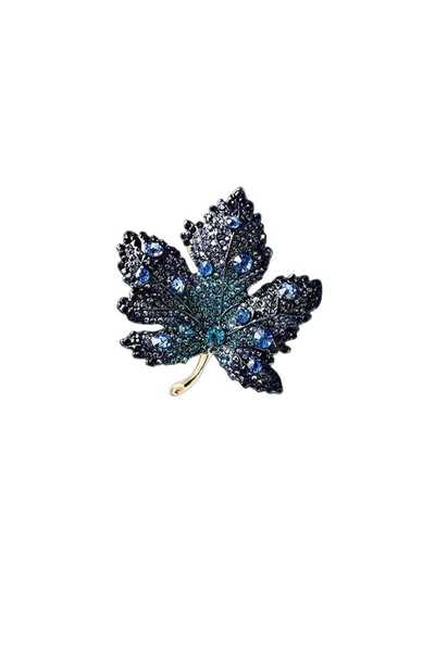 ESJ Zirkon Taş Akçaağaç Yaprağı Düğün Aksesuar Kadın Broş Ebat: 5*4,7 Cm
