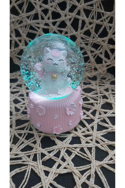 ARD IŞIKLI MÜZİKLİ SEVİMLİ KEDİ CAM KAR KÜRESİ ORTA BOY