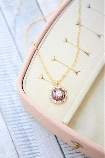 Neva GOLD PLATED FORCE CHAIN ROUND CUT PURPLE COLOR ZIRCON SINGLE STONE NECKLACE