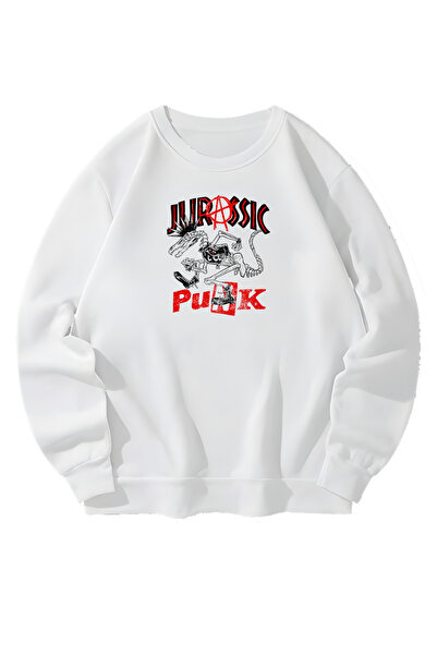 MAGORS Hanorac alb unisex cu design Jurassic Punk