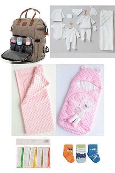 Necix's 6-Piece CUTE MONTHS BIRTH SET (10-Piece HOSPITAL EXIT, BABY BAG, SWADDLE, BLANKET, WIPES AND SOCKS SET)