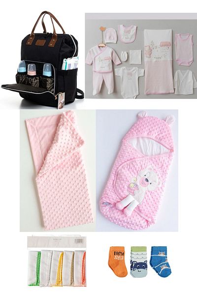 Necix's 6-Piece CUTE MONTHS BIRTH SET (10-Piece HOSPITAL EXIT, BABY BAG, SWADDLE, BLANKET, WIPES AND SOCKS SET)
