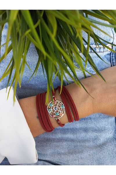 ZeynDesign Evil Eye Beaded Wrap Wrap Multi Bracelet Claret Red