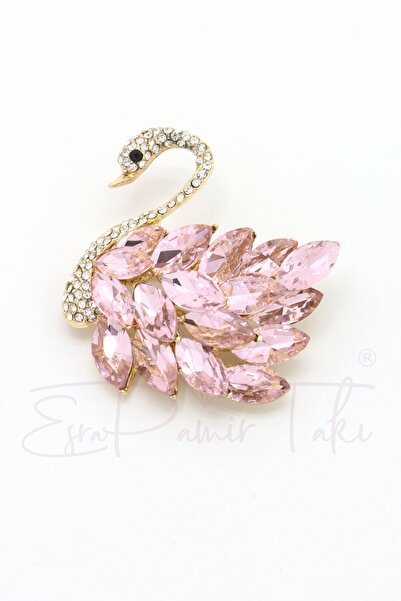 Esra Pamir Pembe Zirkon Taşlı Kuğu Broş