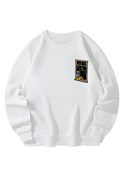 MAGORS Hanorac alb unisex cu design schelet și fereastră