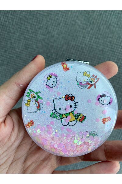 BLA GROUP HELLO KİTTY SİMLİ SULU Kozmetik Cep Çanta Aynası Kapaklı El Makyaj ...