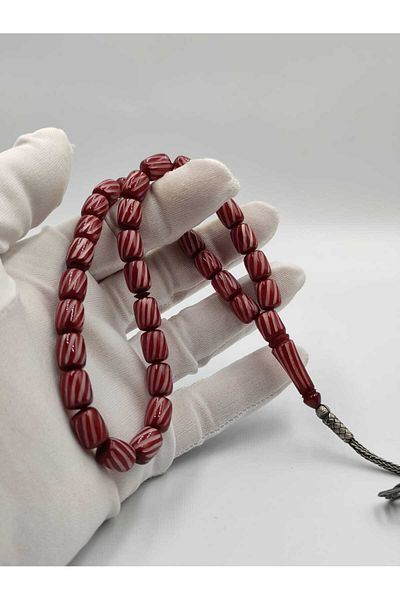 ALTUNTAŞ CRIMPING AMBER LASER CUT Rosary 8*12 MM CAPSULE CUT 1000 STERLING SILVER SCRATCH TASSEL