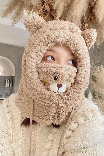 sebura Kadın Boyun Isıtan Pelüş Ayıcık Detaylı Boyunluklu Bere