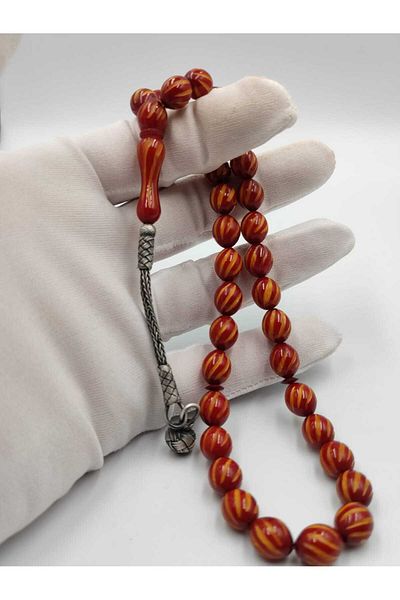 ALTUNTAŞ CRIMPING AMBER LASER CUT Rosary 8*12 MM 1000 STERLING SILVER CRIMPING TASSEL