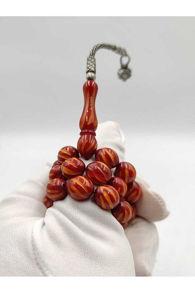 ALTUNTAŞ CRIMPING AMBER LASER CUT Rosary 8*12 MM 1000 STERLING SILVER CRIMPING TASSEL