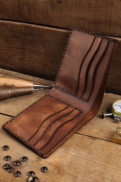 New Coast Leather 1900's Мъжки кафяв ръчно изработен портфейл от естествена кожа