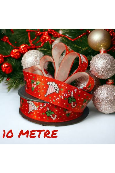 AGH Değerli Hediyeler 10ΜΕΤΡΑ Σατέν Μοτίβο Εκτυπωμένο Χριστουγεννιάτικο Κουτί Κορδέλα Στολίδι Κορδέλα Δέντρο Στολίδι Κορδέλα 2,5cm