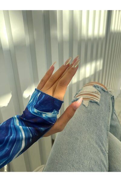 MY DEPO Bluză de damă cu model cu guler înalt, tăiată cu degetele