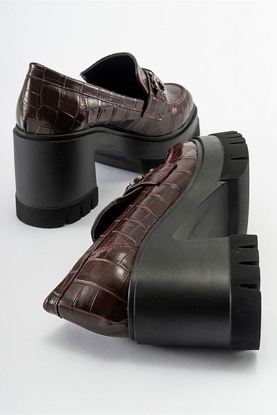 LuviShoes ARTEMİS Burgundy Print Women's Platform Heeled Shoes