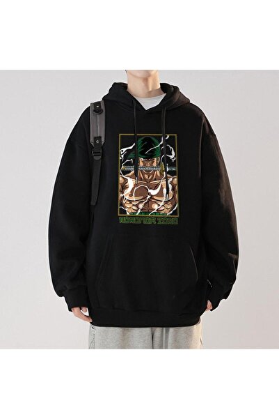 Toum Magnaqia One Piece Roronoa Zoro Printed Black Unisex Oversize Hooded Han...