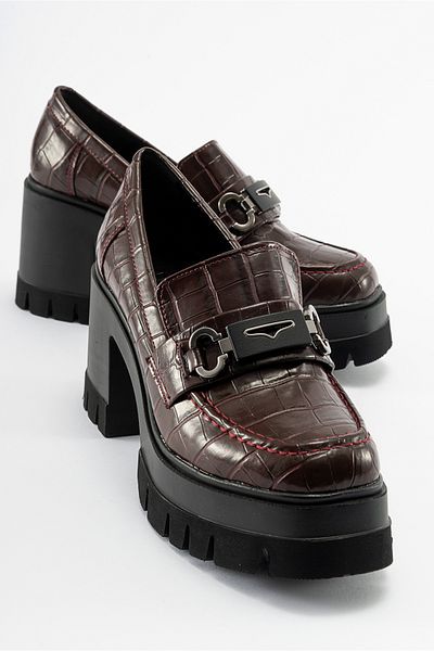 LuviShoes ARTEMİS Burgundy Print Women's Platform Heeled Shoes