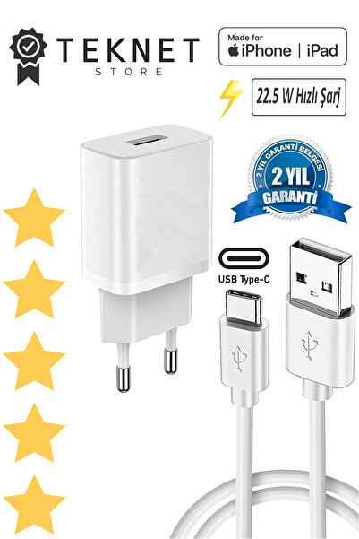 TEKNETSTORE Apple Iphone 15 / Plus / Pro Uyumlu 22 W Hızlı Şarj Cihazı Type-c Turbo Hız Adaptörü Ve Kablosu