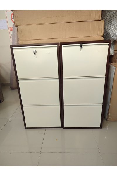 KASER 6 Kapaklı Kahve Krem Kilitli Metal Ayakkabılık 3 3 Kapaklı Kahve Krem Metal Ayakkabılık