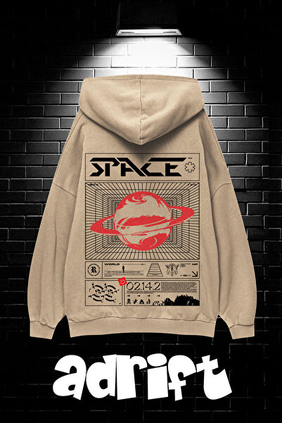 Yasolin Unisex Oversize kroj Sa kapuljačom Kengur džep Space Worldred Štampan...