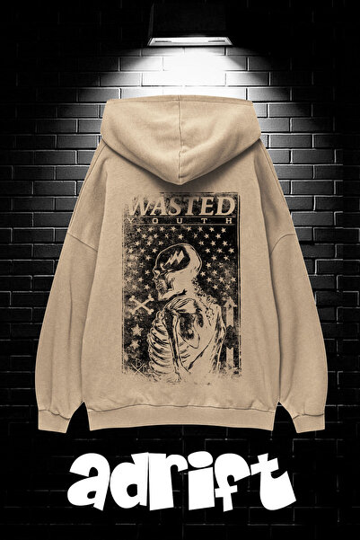 Yasolin Unisex Oversize kroj Sa kapuljačom Kengur džep Wasted Štampano Dukser...