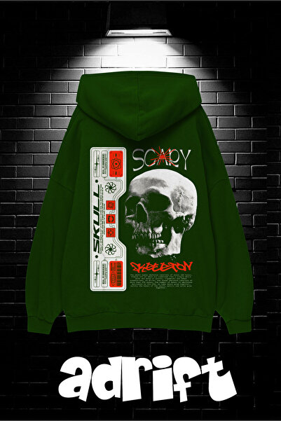 Yasolin سويت شيرت بغطاء للرأس كبير الحجم للجنسين مع جيب الكنغر مطبوع عليه Sca...