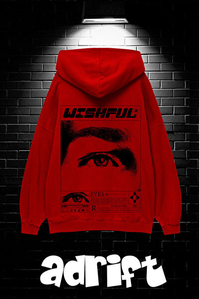 Yasolin Unisex Oversize Φούτερ με κουκούλα και τσέπη καγκουρό με στάμπα Wishf...