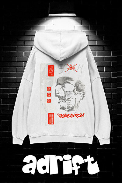 Yasolin Unisex Oversize kroj Sa kapuljačom Kengur džep Scaryskul Štampano Duk...