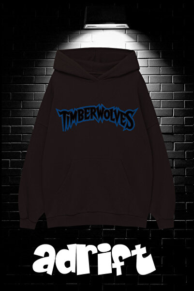 Yasolin Unisex Oversize Kapüşonlu Kanguru Cepli Timberwolves Baskılı Sweatshi...