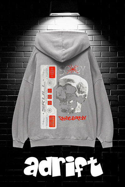 Yasolin Unisex Oversize kroj Sa kapuljačom Kengur džep Scaryskul Štampano Duk...